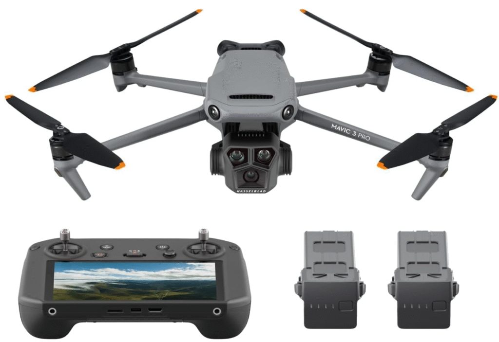 Bundle DJI Mavic 3 Pro Fly More avec DJI RC (radiocommande avec écran), Drone phare à trois caméras avec caméra Hasselblad CMOS 4/3, Transmission vidéo 15...