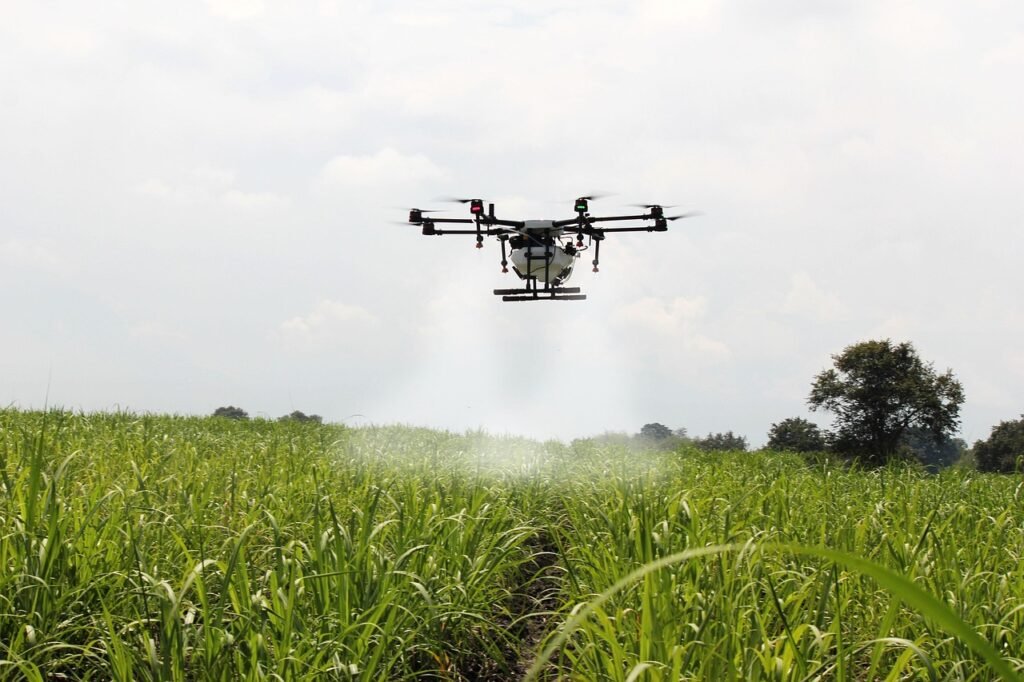 drone dans champ agricole entrain de semer