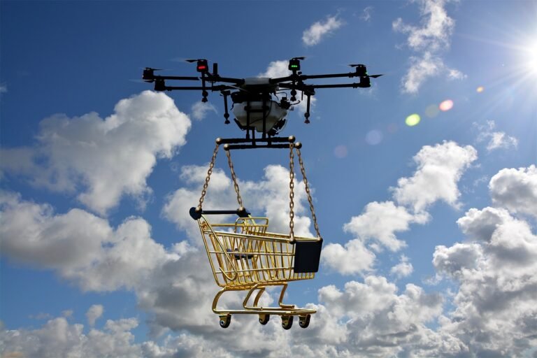 Livraison par drone qui livre un caddie